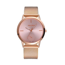 Load image into Gallery viewer, Casual Pointer Fashion Black Glass 44mm Round Rose Quartz Dial Men Buckle Gold PVC Silver 10mm Wristband Watch Alloy Red