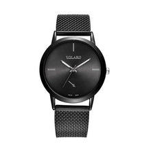 Load image into Gallery viewer, Casual Pointer Fashion Black Glass 44mm Round Rose Quartz Dial Men Buckle Gold PVC Silver 10mm Wristband Watch Alloy Red