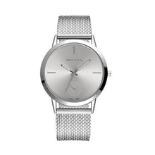Load image into Gallery viewer, Casual Pointer Fashion Black Glass 44mm Round Rose Quartz Dial Men Buckle Gold PVC Silver 10mm Wristband Watch Alloy Red